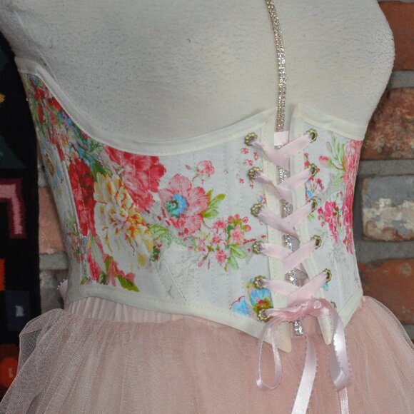 New Reversible Back & Front Lace-up Corset Belt, Floral & Upcycled Demin XS - Picture 5 of 11